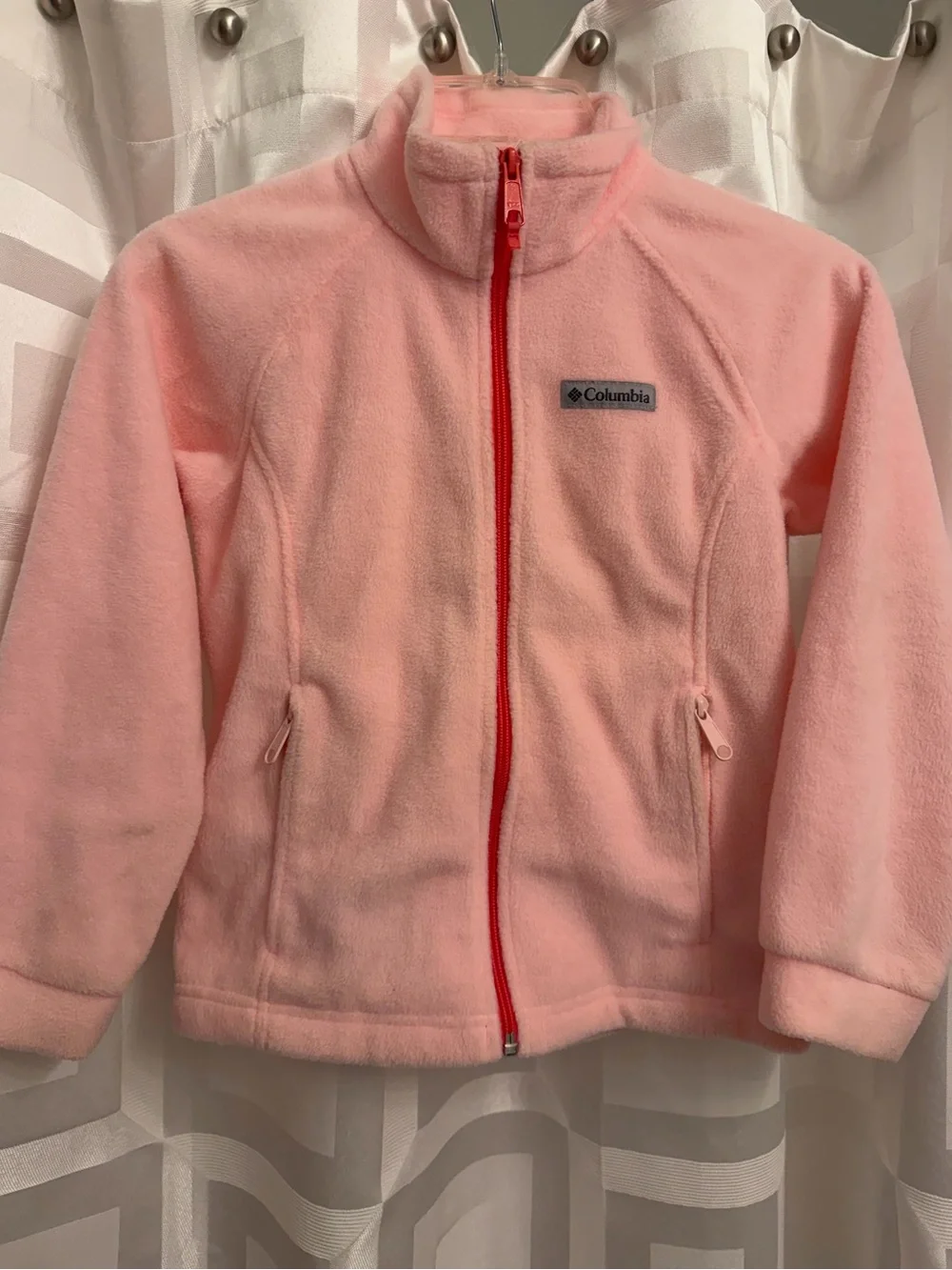 Columbia girls light pink fleece zip front jacket size small 7/8